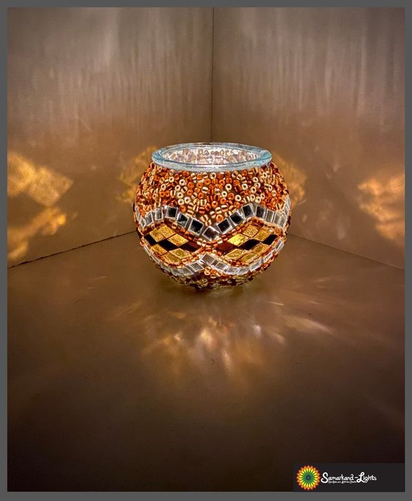 2 x Mosaik-Teelichtglas / Gold / (Art: T-001)