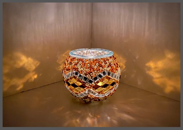 2 x Mosaik-Teelichtglas / Gold / (Art: T-001)