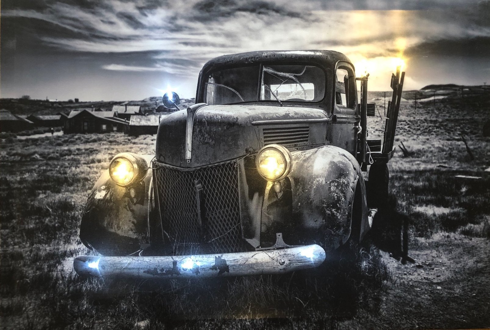 Samarkand Bilder Leinwandbild 65 x 45 cm Leuchtbild US CAR/Oldtimer Wandbild Lights LED-Bild mit Beleuchtung LED