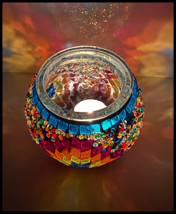 2 x Mosaik-Teelichtglas / Orange-Bunt Stern  / (Art: T-002)