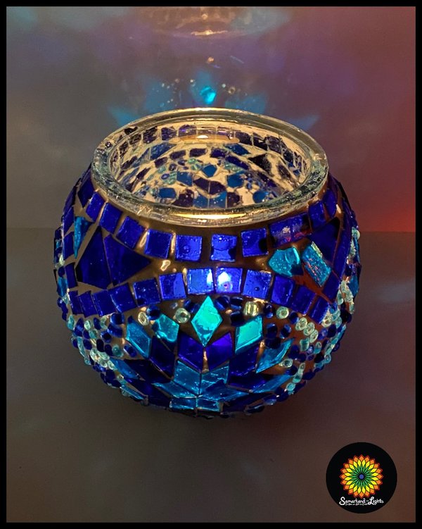 2 x Mosaik-Teelichtglas / Blau / (Art: T-003)