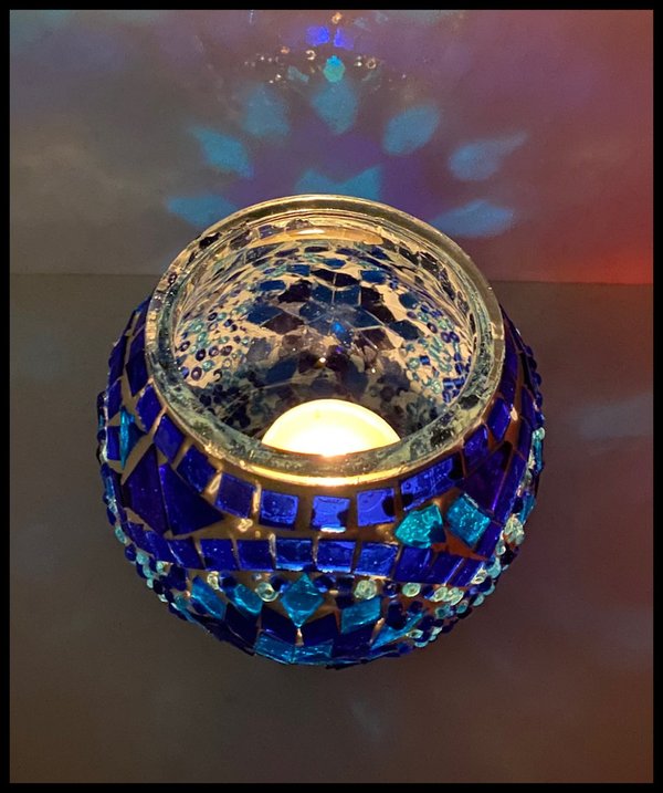 2 x Mosaik-Teelichtglas / Blau / (Art: T-003)