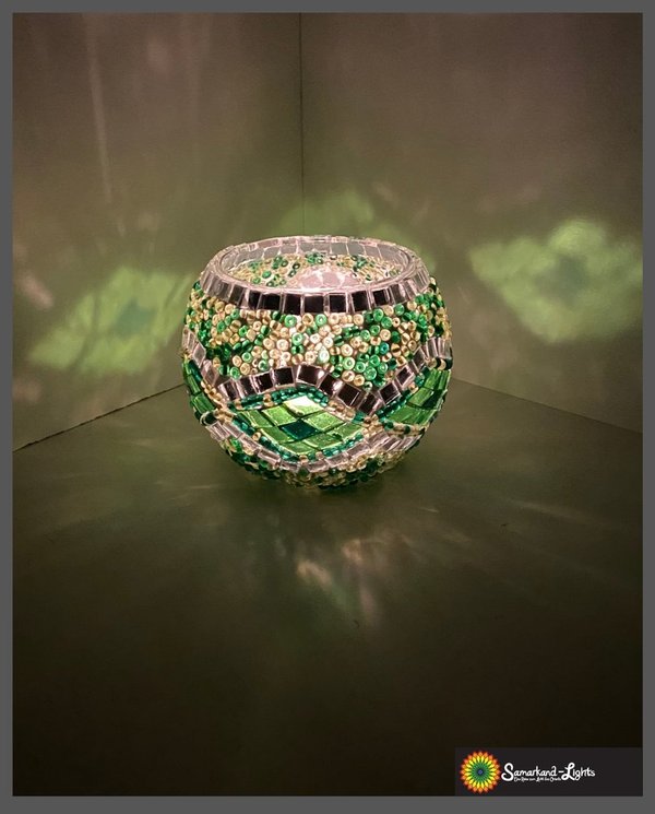 2 x Mosaik-Teelichtglas / Grün / (Art: T-004)