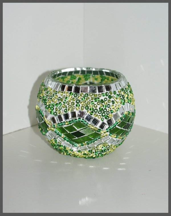 2 x Mosaik-Teelichtglas / Grün / (Art: T-004)