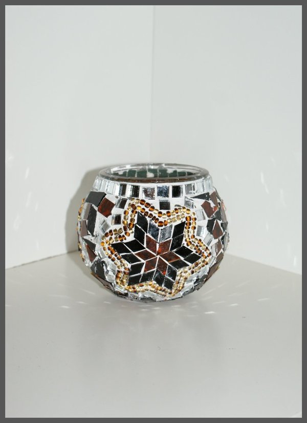 2 x Mosaik-Teelichtglas / Gold-Stern / (Art: T-005)