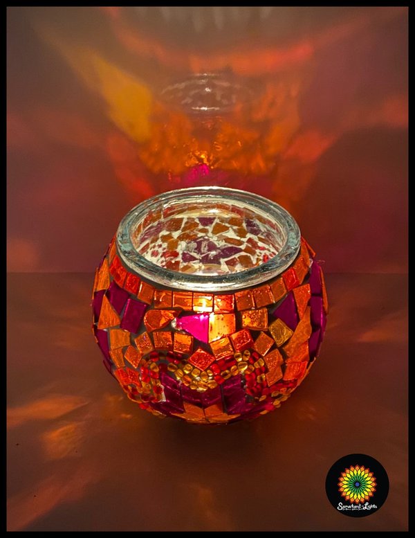 2 x Mosaik-Teelichtglas / Orange-Stern / (Art: T-006)