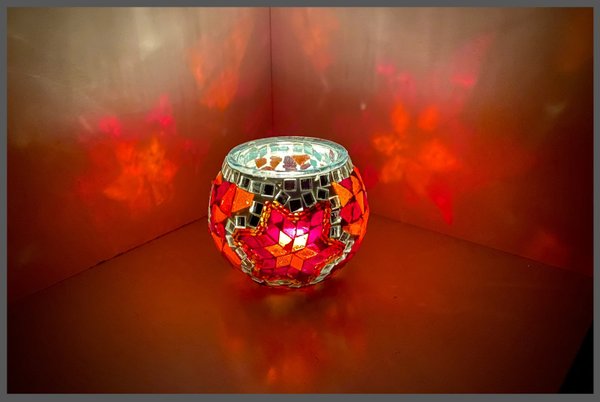 2 x Mosaik-Teelichtglas / Orange-Stern / (Art: T-006)