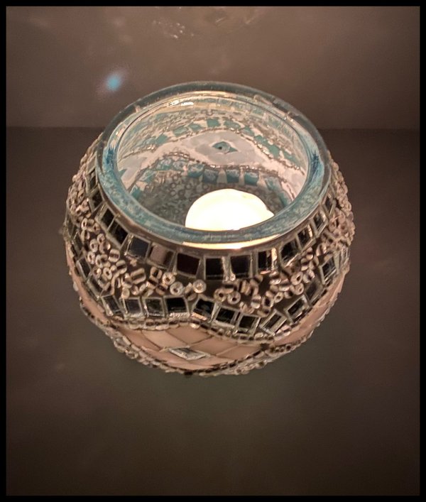 2 x Mosaik-Teelichtglas / Silber / (Art: T-007)