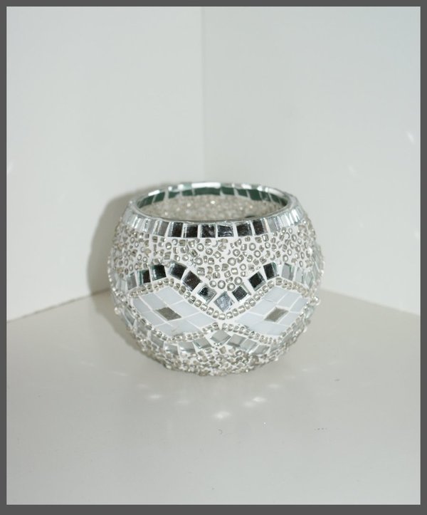 2 x Mosaik-Teelichtglas / Silber / (Art: T-007)